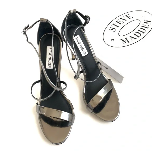 STEVE MADDEN STRAPPY HEELS - FELIZ PEWTER SIZE 8.5 - Picture 4 of 11